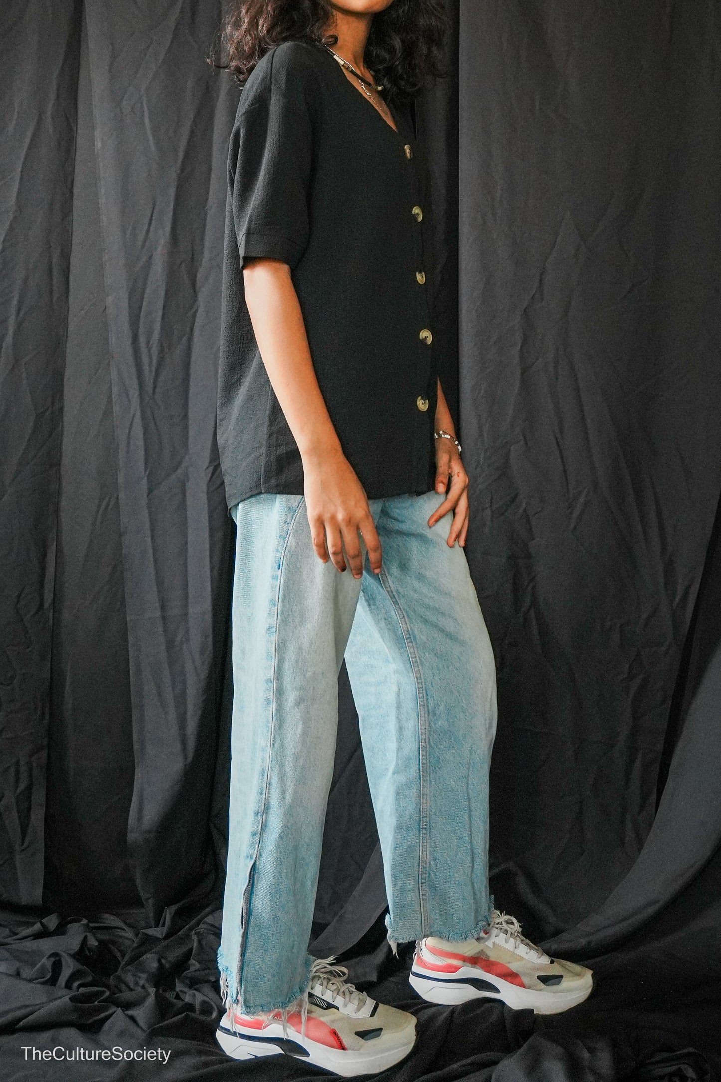 Black Short-Sleeve Button-Up Shirt