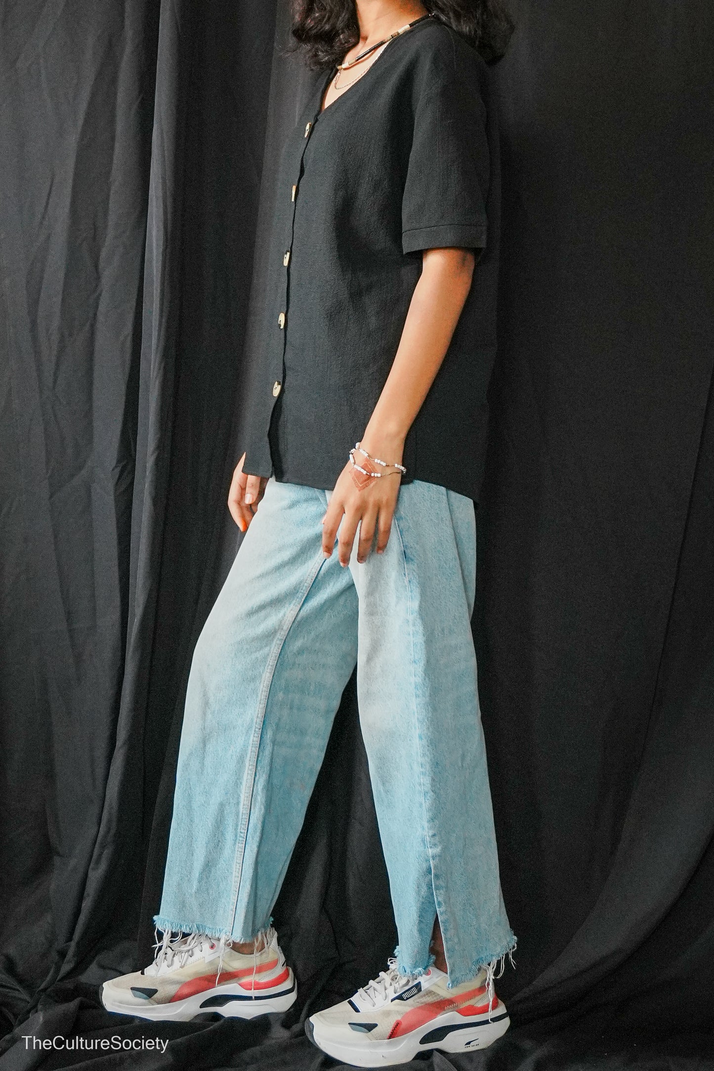 Black Short-Sleeve Button-Up Shirt