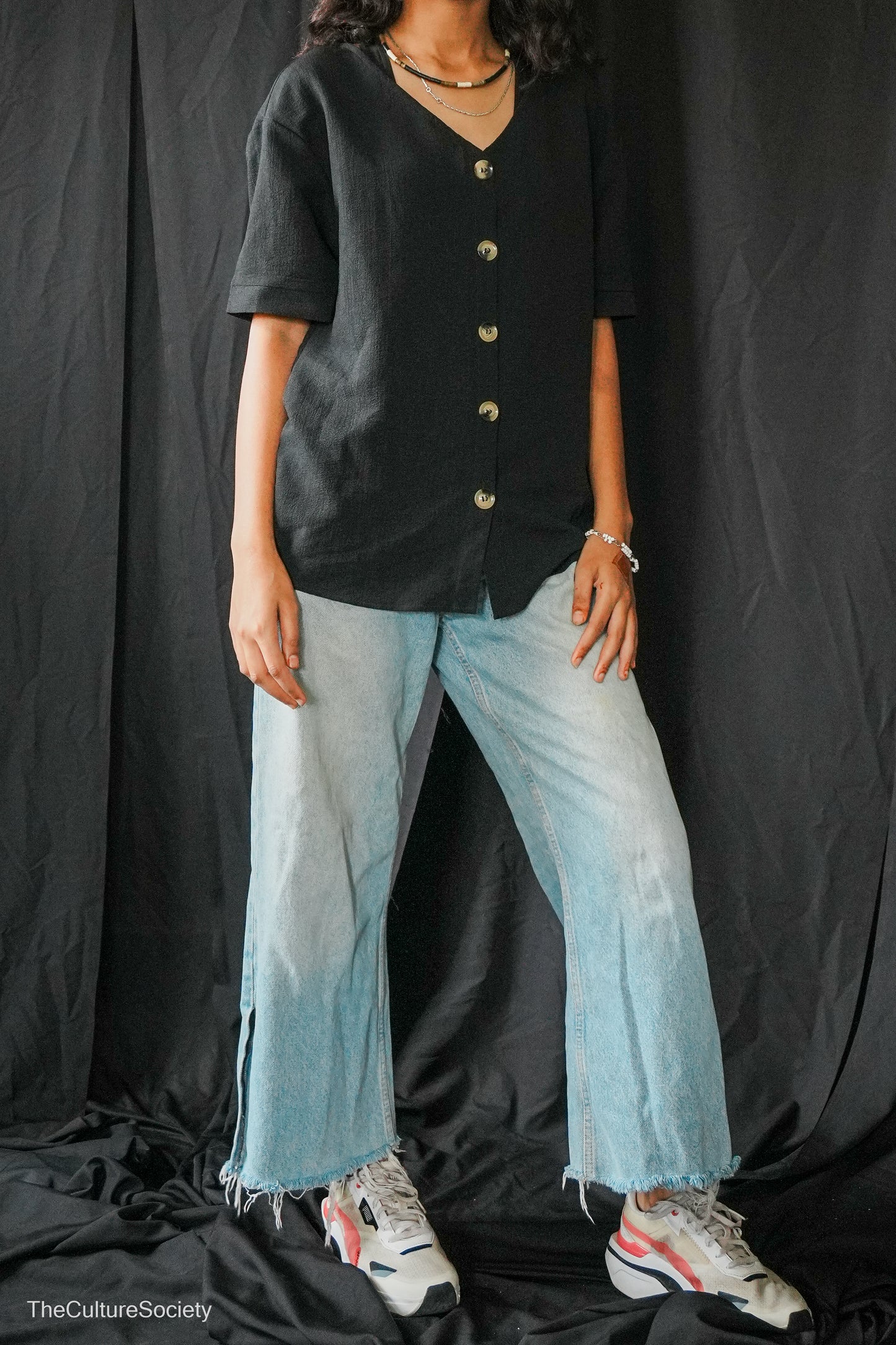 Black Short-Sleeve Button-Up Shirt