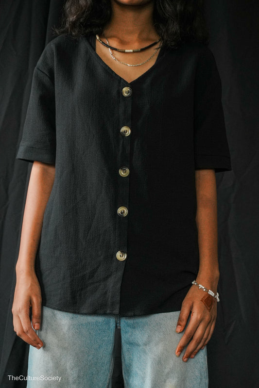 Black Short-Sleeve Button-Up Shirt