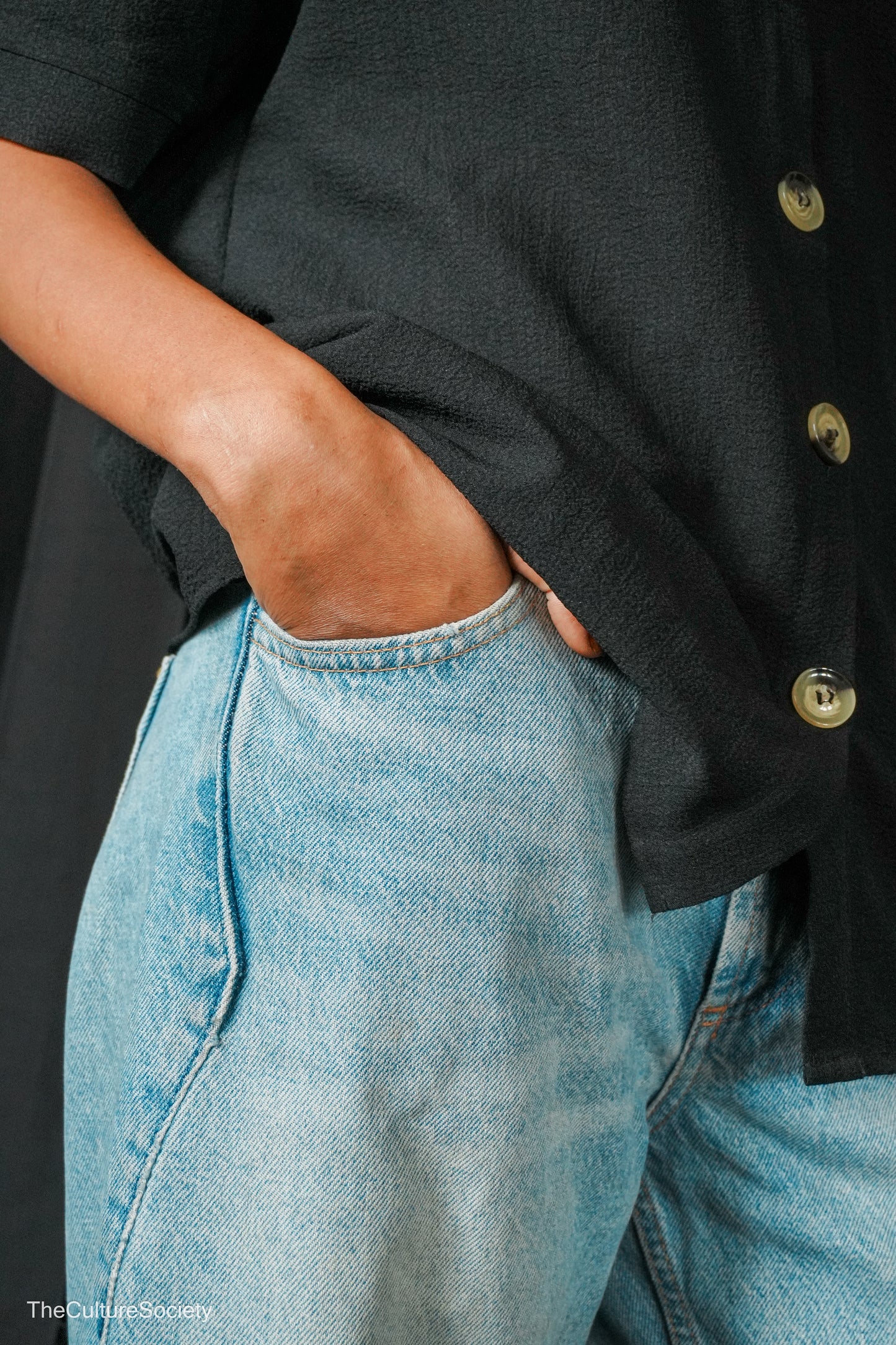Light Blue Frayed Wide-Leg Jeans