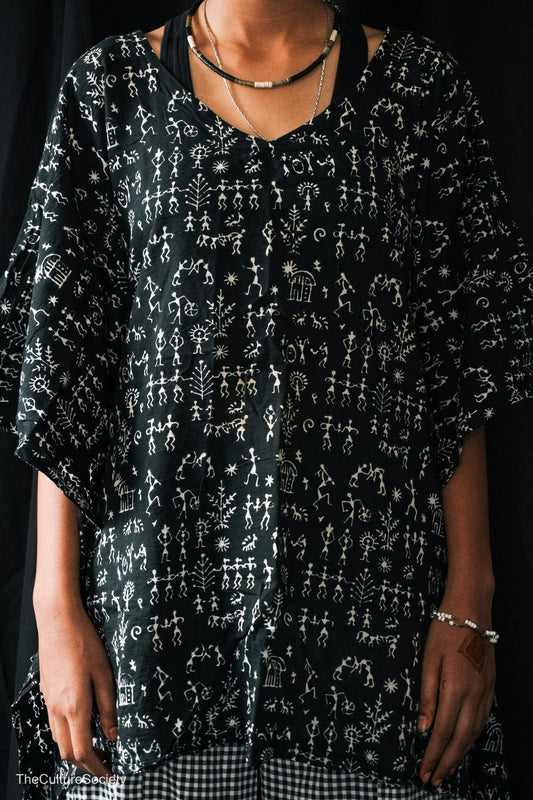 Black Symbolic Print Oversized Top