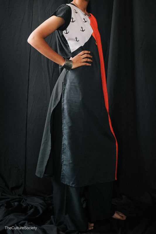 Anchor Print Asymmetrical Long Dress