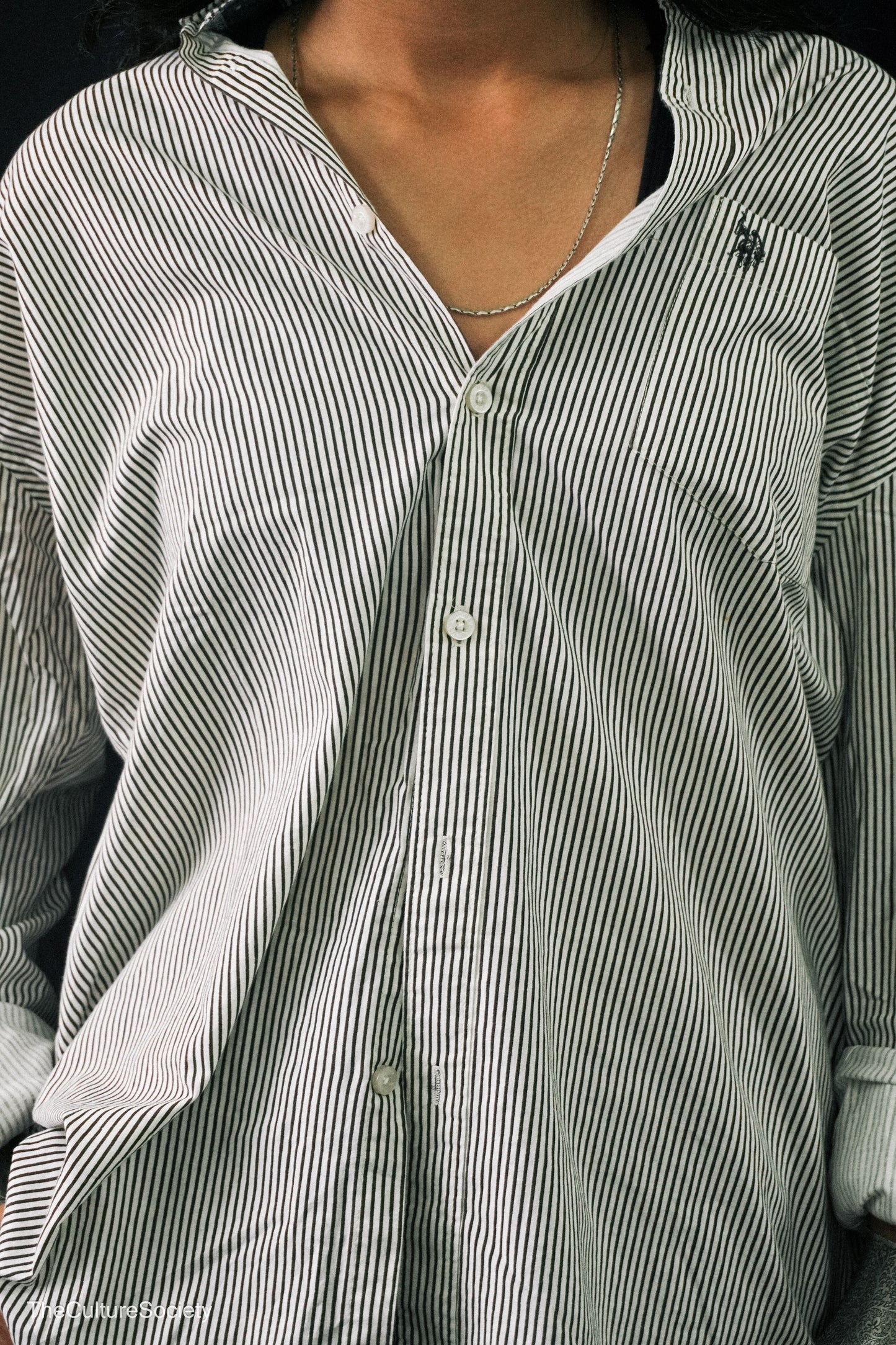 White & Grey Striped Button-Up Shirt