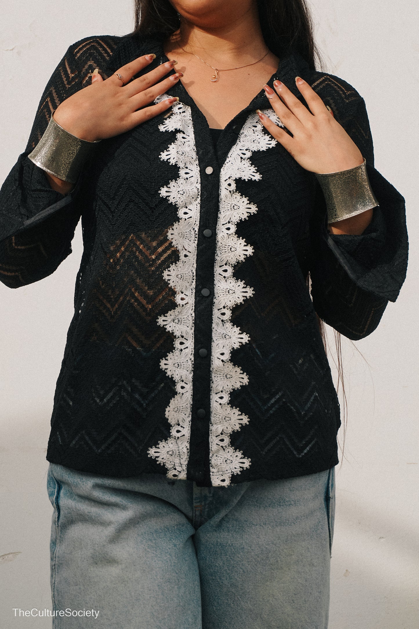 Semi-sheer button-down top