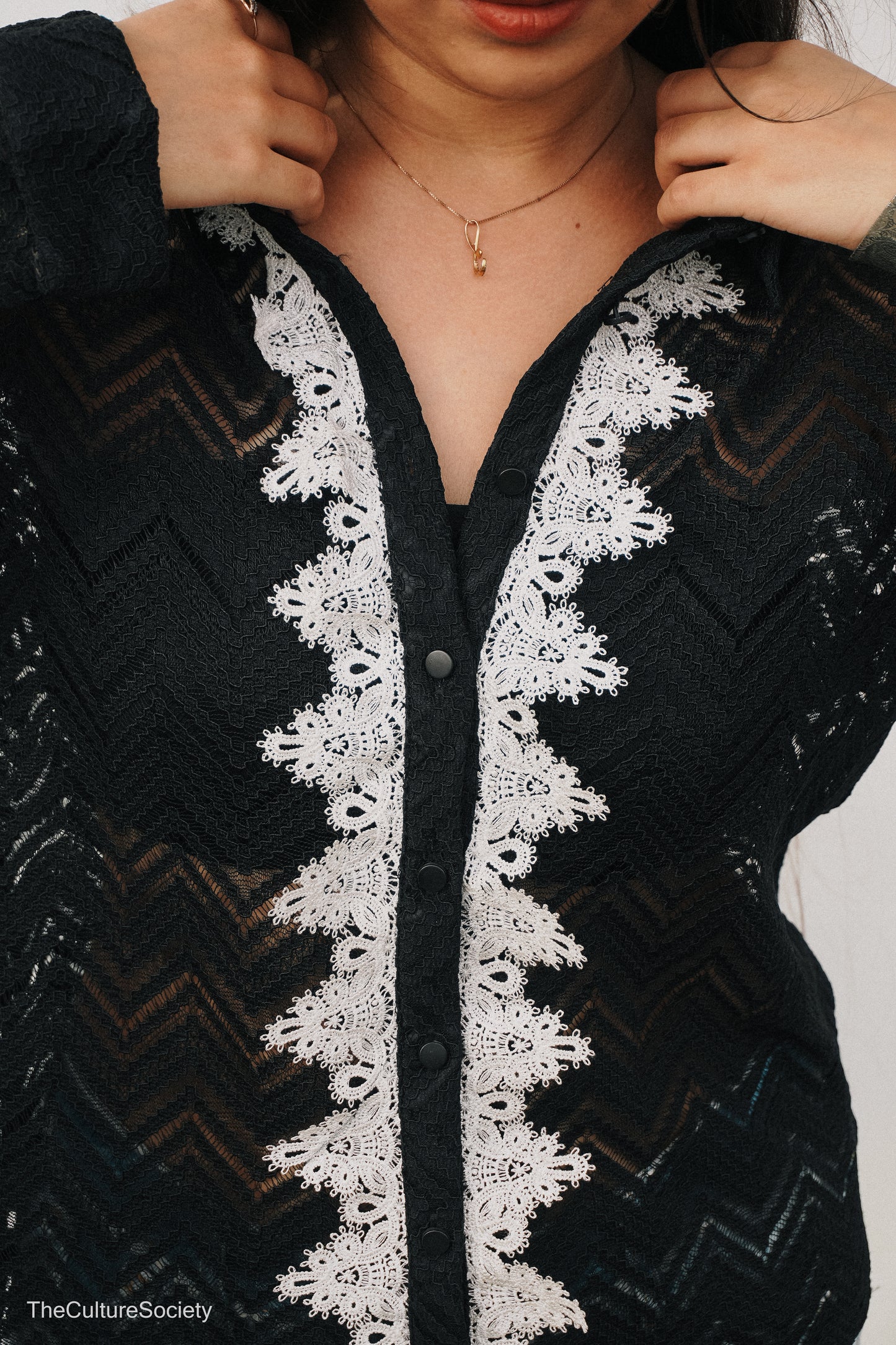 Semi-sheer button-down top