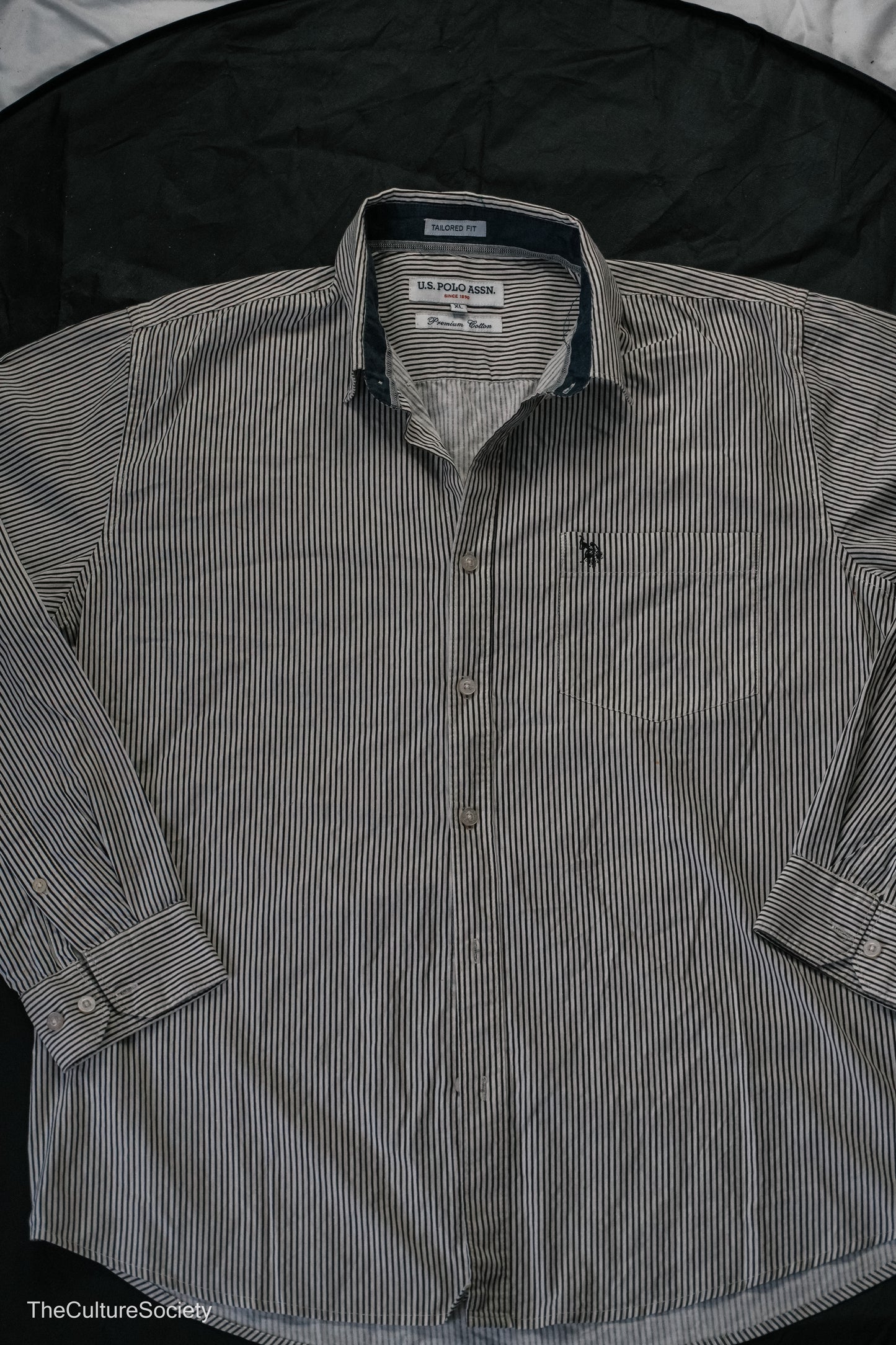 White & Grey Striped Button-Up Shirt