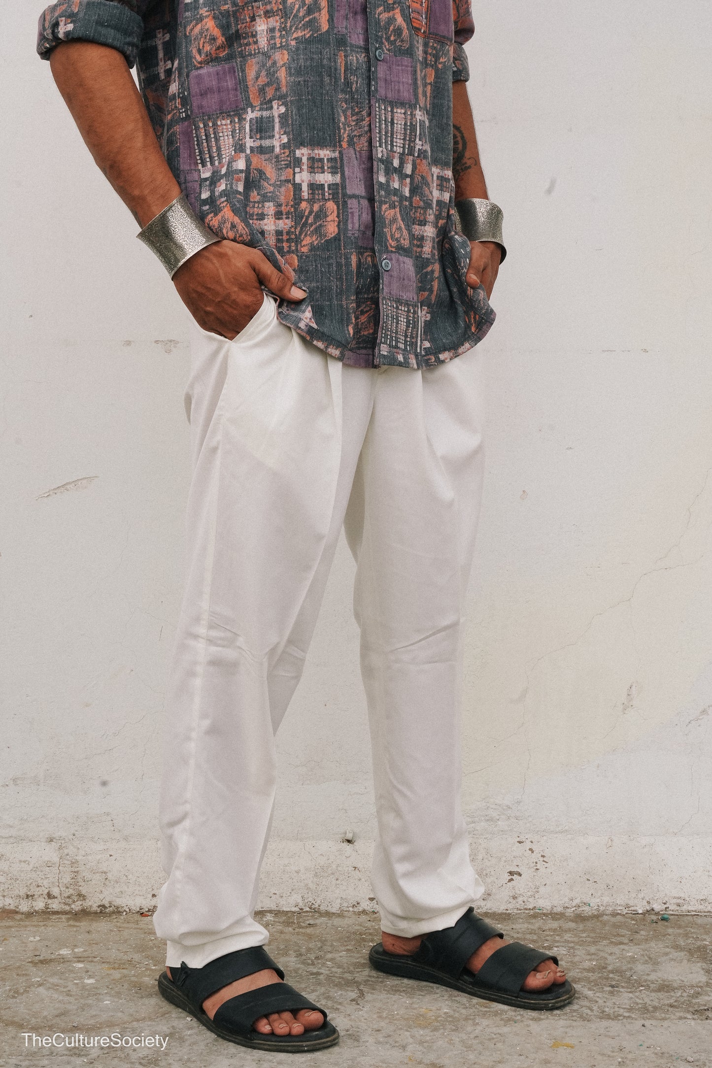 White Straight-Leg Cotton Pants