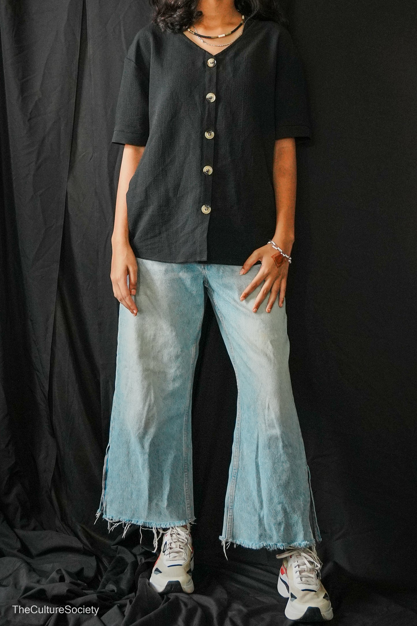 Black Short-Sleeve Button-Up Shirt