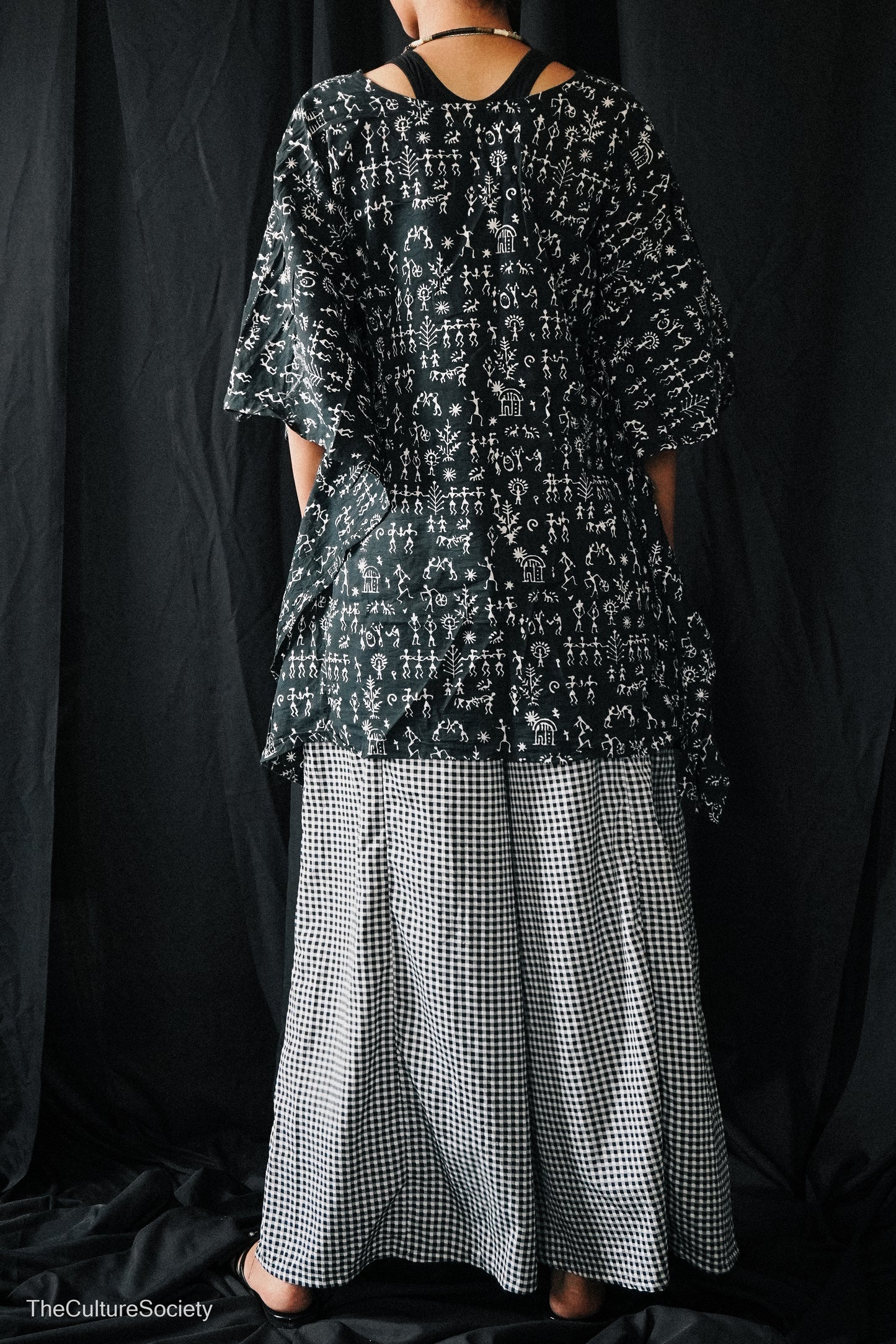 Black & White Checkered Wide-Leg Pants
