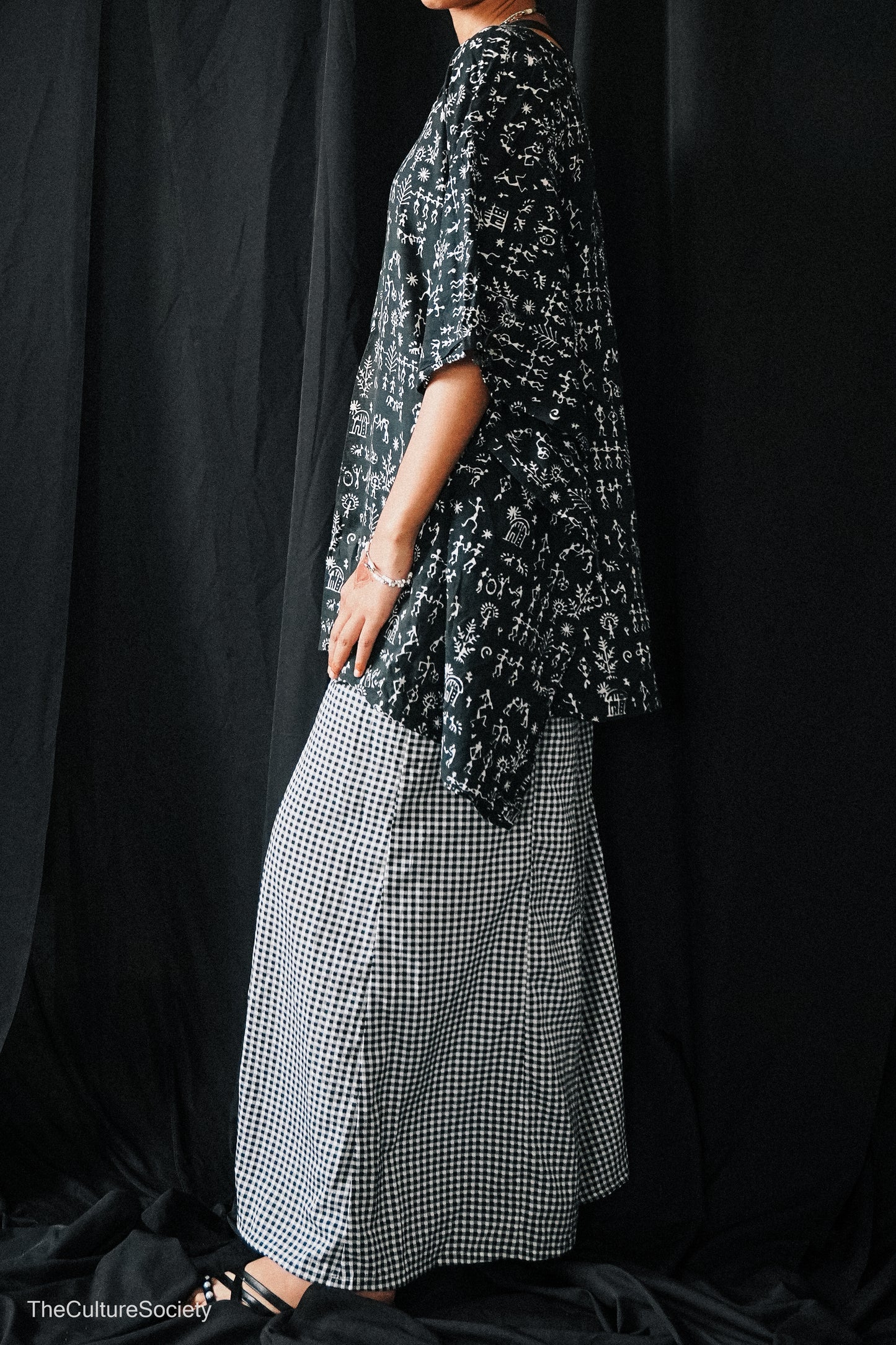 Black & White Checkered Wide-Leg Pants