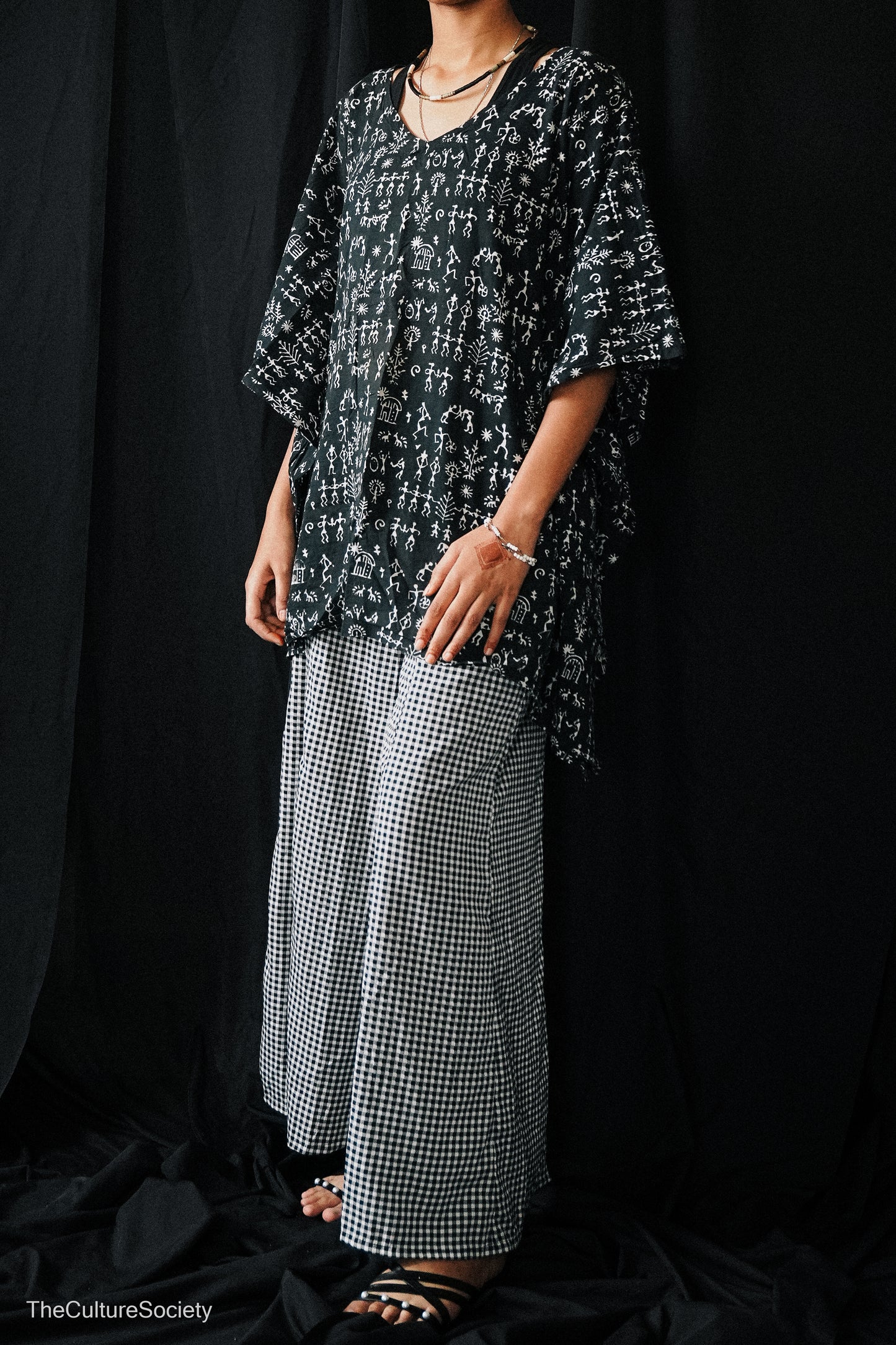 Black & White Checkered Wide-Leg Pants