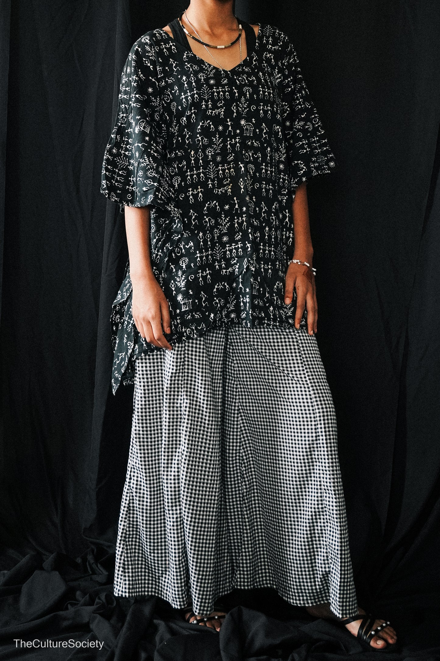 Black & White Checkered Wide-Leg Pants