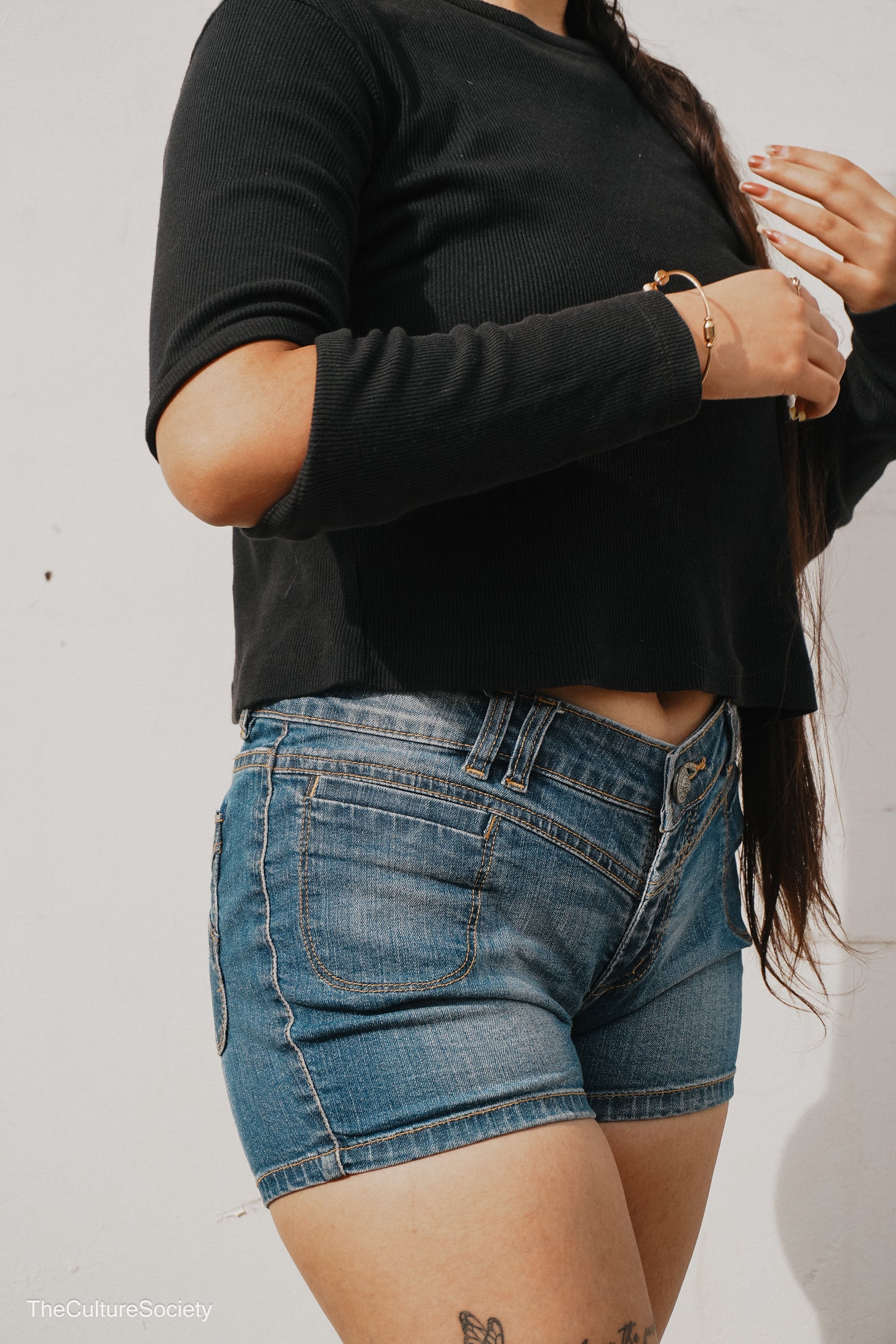 Blue High-Waisted Denim Shorts