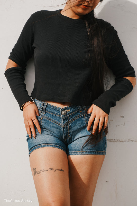 Blue High-Waisted Denim Shorts