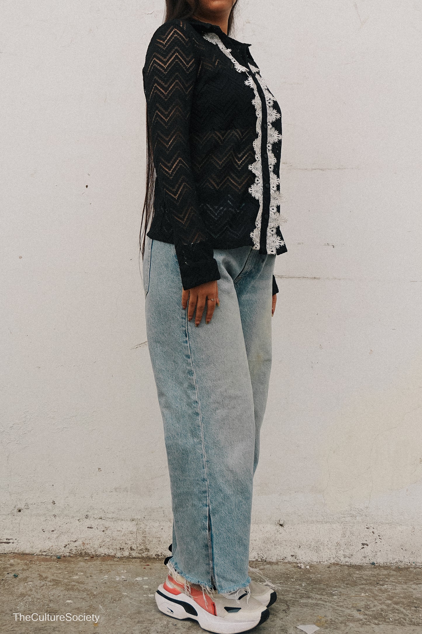 Semi-sheer button-down top