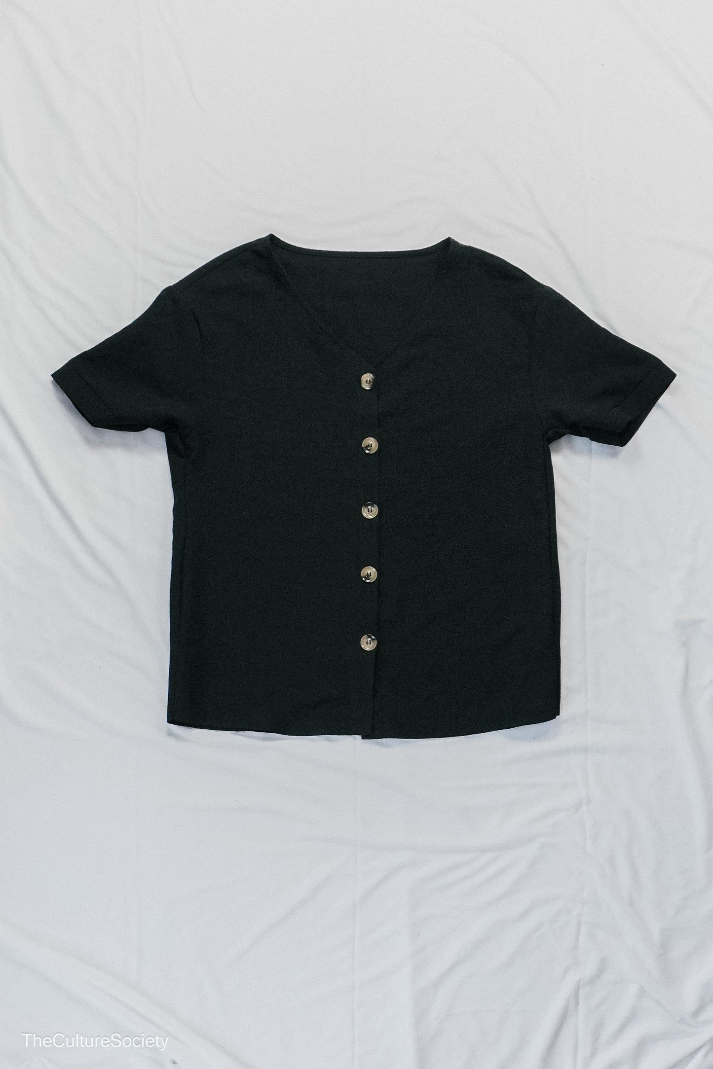 Black Short-Sleeve Button-Up Shirt