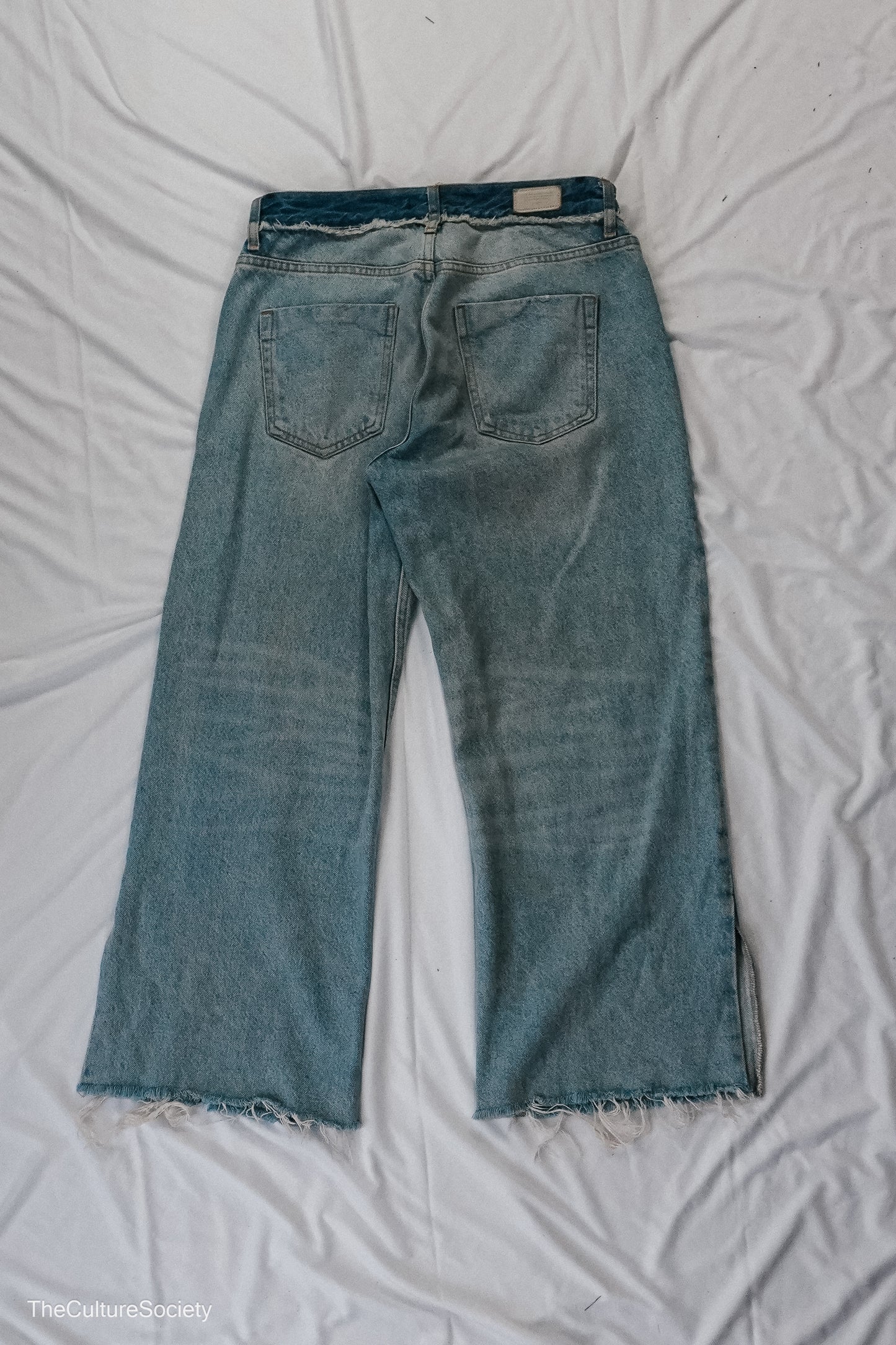 Light Blue Frayed Wide-Leg Jeans