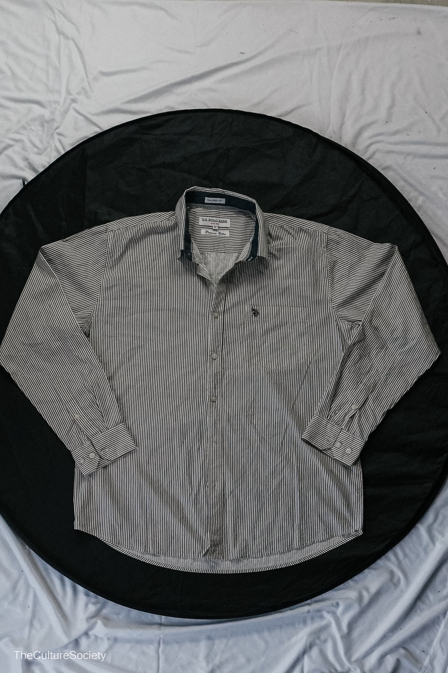 White & Grey Striped Button-Up Shirt
