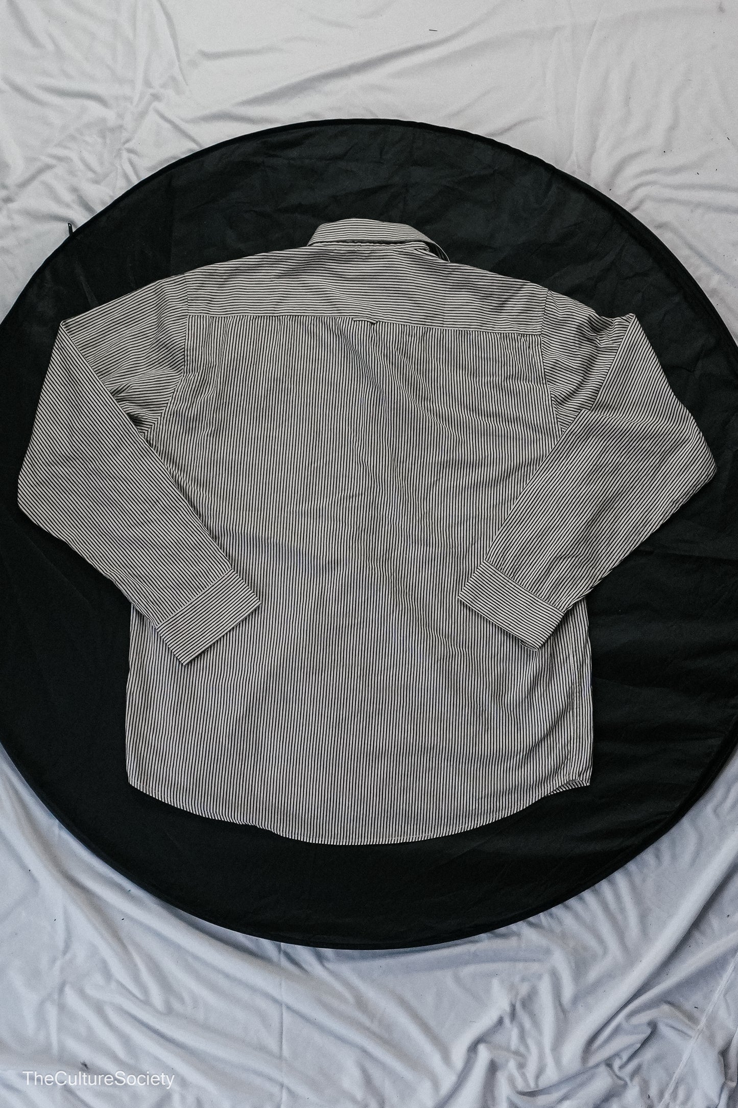 White & Grey Striped Button-Up Shirt